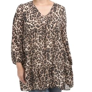MELLODAY Women's Leopard Print V-Neck Tired Mini Dress.1X